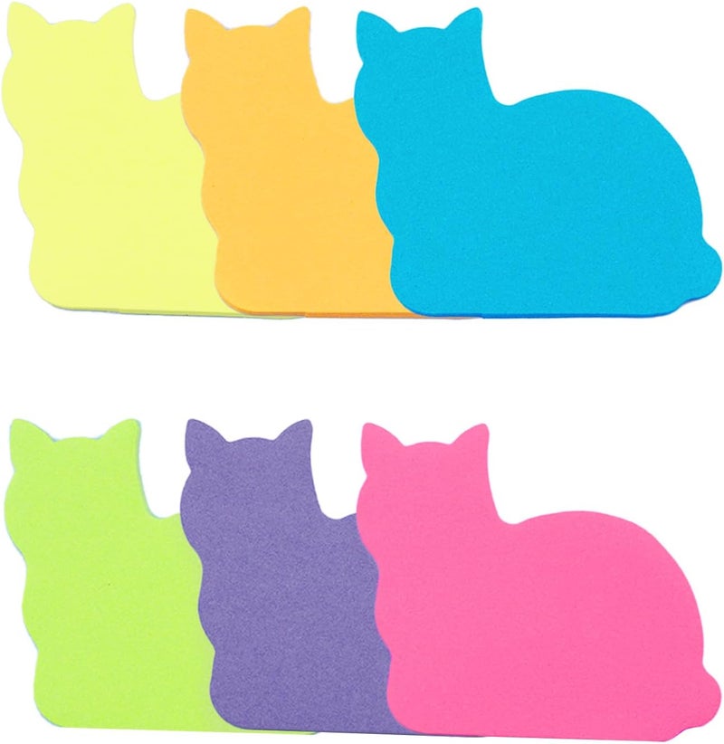 HSYMQ Cute Cat Sticky Notes, 6Pack 6 Bright Color Kawaii Sticky Notes for Cats Lover (6 Colors Shape 2) - Image 1